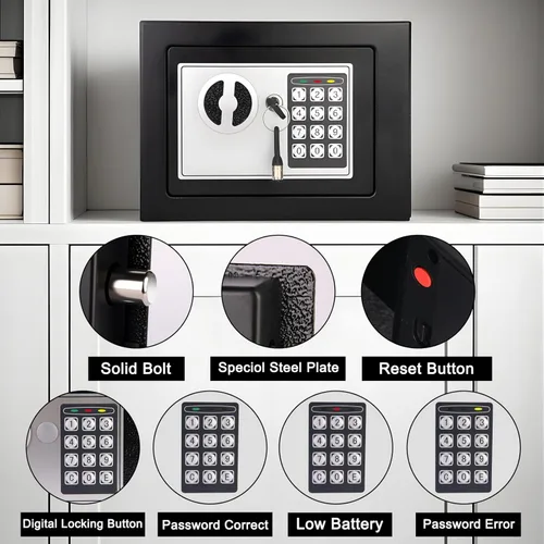 Miniatura 4 de Caja de seguridad electrónica mini MAESTON con teclado digital y llaves, pequeñas cajas de depósito seguro con ranura para monedas, cajas de Negro