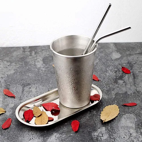 Miniatura 2 de Pajitas de metal con cepillo de limpieza para beber de acero inoxidable reutilizable (2 rectas+2 dobladas+1 cepillo)