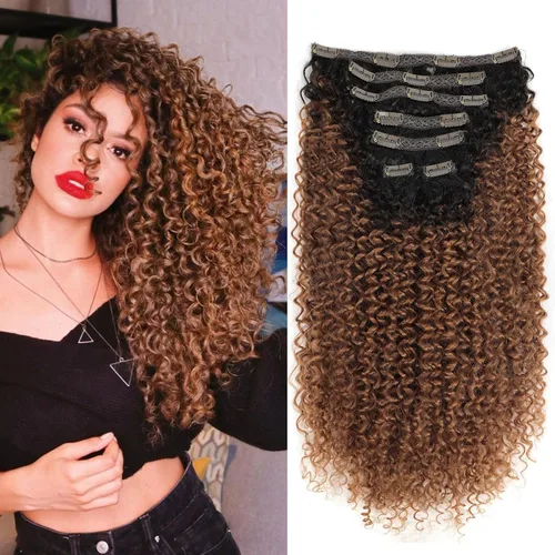 Miniatura 10 de Extensión de cabello humano con clip de onda profunda de 24 pulgadas, postizo de doble trama, sintético para mujeres, extensiones de cabello grueso