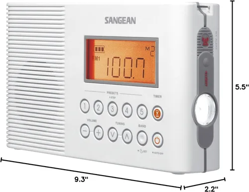Miniatura 8 de Sangean H201 Radio de ducha AM/FM impermeable, radio de alerta meteorológica, color blanco