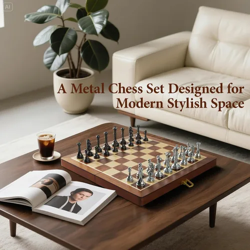 Miniatura 6 de ELONGDI Juego de ajedrez de metal para adultos y niños, tablero de ajedrez plegable de madera de 12 pulgadas y piezas de metal, juego de ajedrez