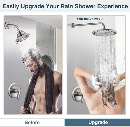 Miniatura 4 de BRIGHT SHOWERS Cabezal de ducha de lluvia, cabezal de ducha de cascada de alta presión de 9 pulgadas con ángulo ajustable y boquillas de silicona