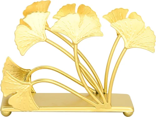 Miniatura 3 de Owlgift Servilletero moderno de hoja de ginkgo dorado pintado – Servilletero de papel decorativo de hierro de primera calidad de 6.7 pulgadas