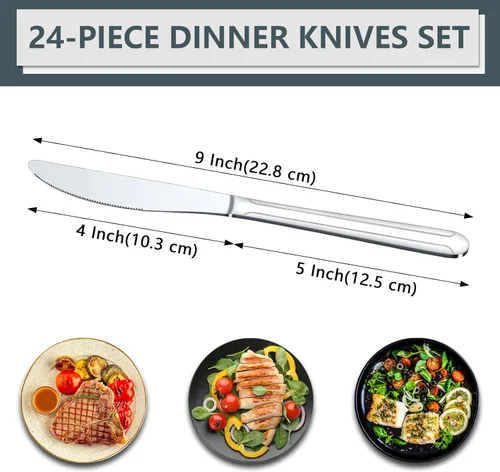 Miniatura 2 de BEWOS - Juego de 24 cuchillos de cena de 9 pulgadas, juego de cuchillos de cena, cuchillo de mantequilla, acero inoxidable de grado alimenticio