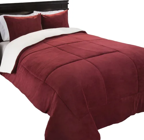 Miniatura 2 de Bedford Home Juego de edredón matrimonial/queen, colcha de 3 piezas de sherpa y forro polar con fundas de almohada, ropa de cama cálida, acogedora