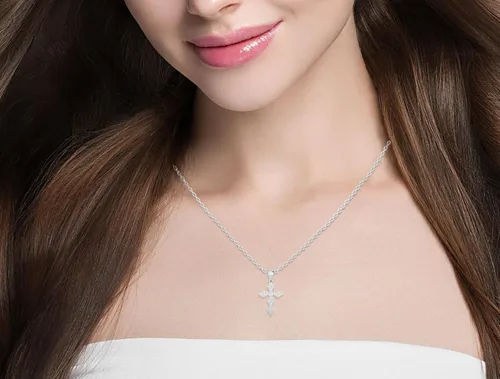 Miniatura 3 de Collar con colgante de cruz de diamante cultivado en laboratorio de 120-12 CT para mujer, cadena de plata de ley 925 de 16 pulgadas, joyería