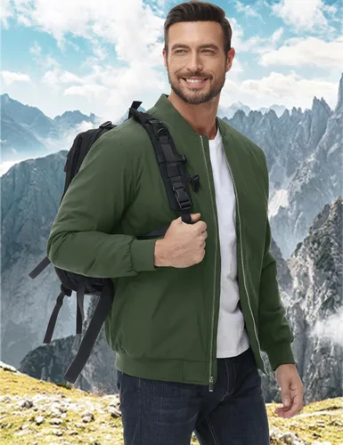 Miniatura 7 de MAGCOMSEN Chaqueta bomber para hombre, casual, resistente al viento, acolchada, con cremallera completa, cortavientos, chaqueta universitaria cálida