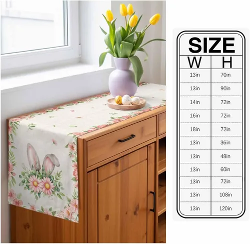 Miniatura 8 de Camino de mesa de Pascua de 36 pulgadas con orejas de conejo para decoración de mesa de cocina y comedor con flores de primavera
