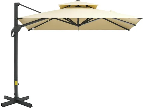 Outsunny Sombrilla de patio de 10 pies, sombrilla voladiza colgante, forma cuadrada, base cruzada de aluminio, inclinación, rotación de 360 grados
