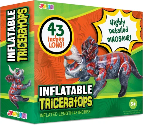 Miniatura 7 de JOYIN Juguete inflable de dinosaurio Triceratops de 43 pulgadas para decoraciones de fiesta, regalo de fiesta de cumpleaños para niños y adultos