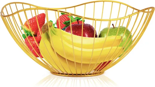 Cesta de frutas de alambre de metal, cuenco de frutas dorado para encimera de cocina, soporte de frutas para encimera, decoración del hogar, centros