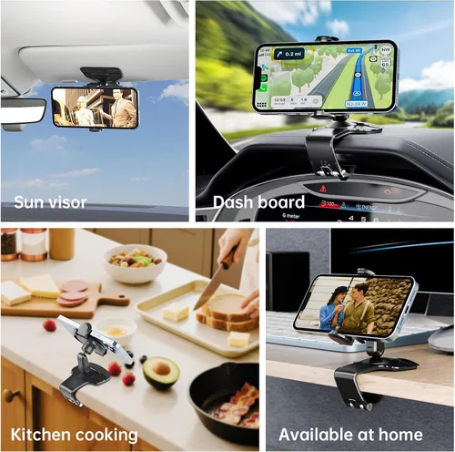 Miniatura 6 de Soporte de teléfono para tablero de automóvil, soporte universal de rotación de 360° para automóvil, soporte de teléfono multifuncional con clip