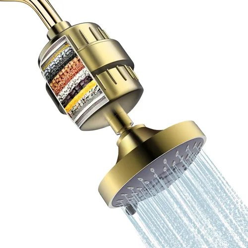 Miniatura 10 de FEELSO - Conjunto de cabezal de ducha y filtro de 15 etapas, alta presión, 5 ajustes de rociado, alcachofa de ducha con descalcificador de agua