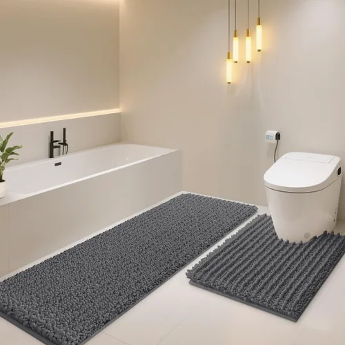 Miniatura 20 de ACCUMTEK - Juego de 2 alfombras de baño de lujo en color beige de 32"x20"+24"x17", alfombras de baño ultra suaves y gruesas absorbentes, alfombra