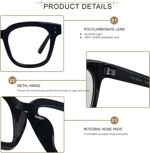 Miniatura 2 de ANDWOOD Lentes de bloqueo de luz azul para mujer, pantalla de computadora, bloqueador de luz azul de gran tamaño para cabezas grandes, antifatiga