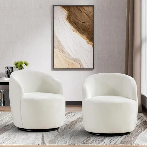 Miniatura 7 de Wrofly Silla giratoria de barril moderna, cómoda silla giratoria Boucle, cómoda silla redonda de chenilla, pequeña silla tapizada para sala