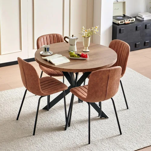 Miniatura 38 de Juego de Mesa de Comedor Redonda de 37 Pulgadas para 4, Moderno Juego de Café de Cocina de Círculo Pequeño para Apartamento, Sala de Estar, Oficina