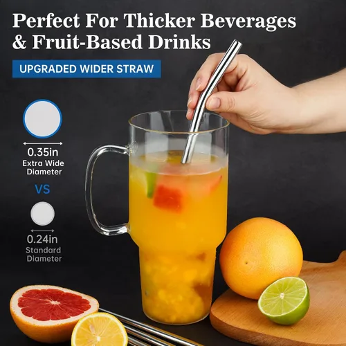 Miniatura 4 de Tomorotec Pajitas de 40 onzas, 14 popotes de repuesto de acero inoxidable para vasos Stanley Adventure Quencher de viaje con cepillos de limpieza, 2