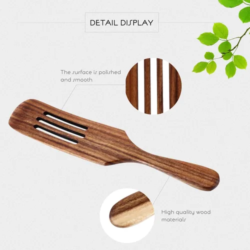 Miniatura 7 de Espátula larga de madera para cocinar, utensilios de cocina antiarañazos de 12.2 pulgadas, espátula de madera natural con mango ergonómico