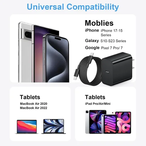 Miniatura 6 de Cargador de carga rápida para iPhone 17, 16, 15, paquete de 3+3 cargadores de pared USB C de 20 W con cable de carga rápida de 6 pies compatible