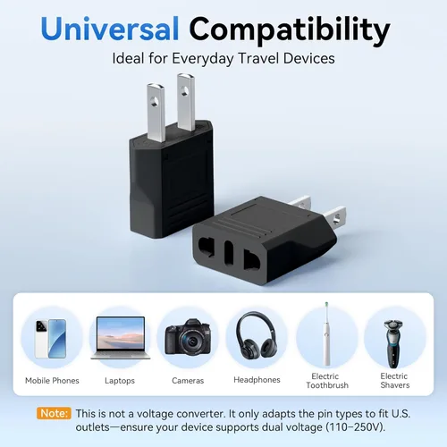 Miniatura 5 de Unidapt Adaptador de enchufe de viaje de EE. UU., Canadá y México, adaptador de enchufe europeo a estadounidense, adaptadores de salida universales