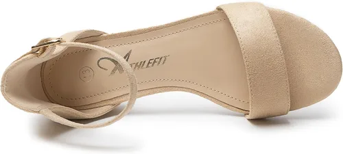 Miniatura 41 de Athlefit Sandalias para niñas, puntera abierta, correa en el tobillo, tacones bajos, zapatos de vestir para niñas pequeñas y grandes