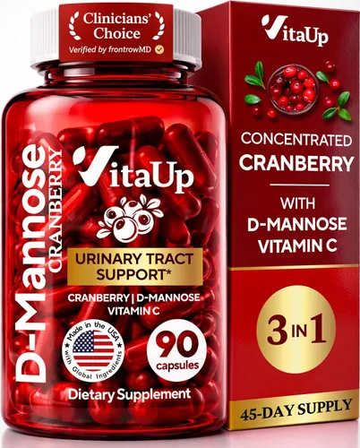 VitaUp D-manosa con arándano y vitamina C - Cápsulas de D-manosa 1000 mg fabricadas en EE. UU. - Pastillas de arándano para el tracto urinario y la
