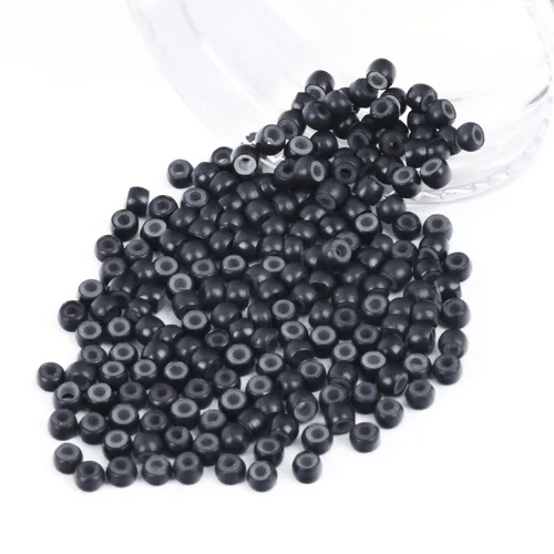 Miniatura 61 de Vlasy 100 Piezas Cuentas de Nano Anillo con Forro de Silicona para Extensiones de Cabello Humano con Nano Anillo 5 Colores Opcionales (Negro)