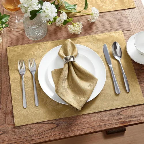 Miniatura 2 de Elrene Home Fashions Caiden Elegance Servilletas de tela de damasco (juego de 4), 17 x 17 pulgadas, color dorado