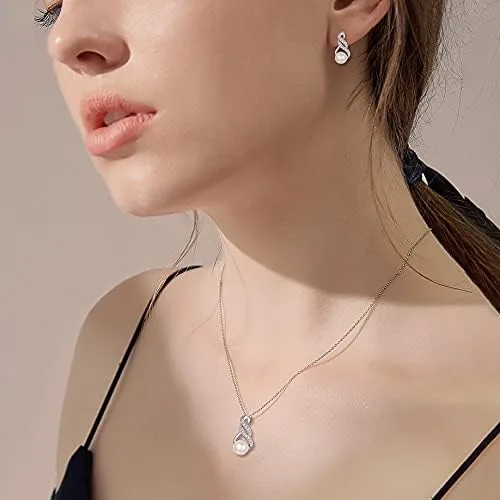 Miniatura 5 de EleQueen Collar con colgante de plata de ley 925 con circonita cúbica cultivada en agua dulce, para novia, boda, día de San Valentín, día