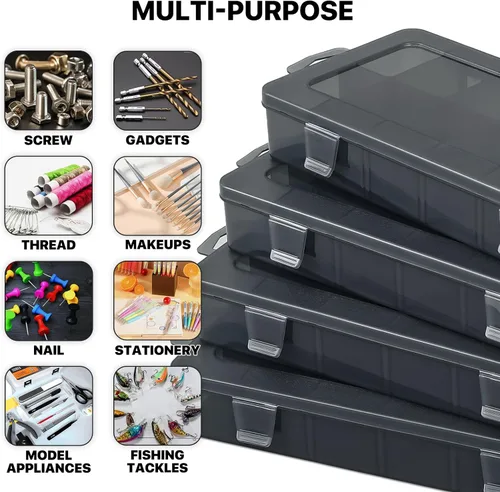 Miniatura 8 de MoNiBloom Organizador de Cajas de Aparejos Pequeñas de 12 Rejillas con Divisores Removibles Compartimento Ajustable Caja de Almacenamiento