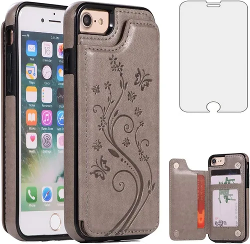 Miniatura 8 de Asuwish Funda para iPhone 7/8, iPhone SE 2020/2022 con protector de pantalla de vidrio templado, cartera abatible con soporte para tarjetas, doble