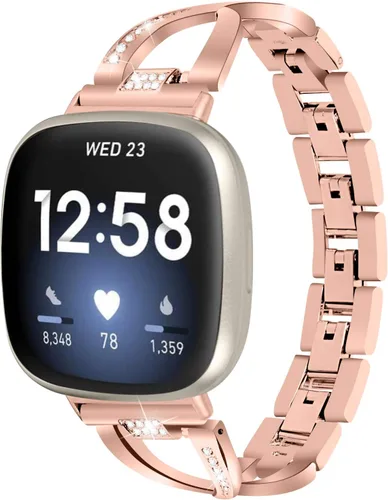 Miniatura 10 de FitTurn Compatible con Fitbit Versa 4/Sense 2/Versa 3/Sense Band para mujer, correa de repuesto de metal con diamantes de imitación de cristal