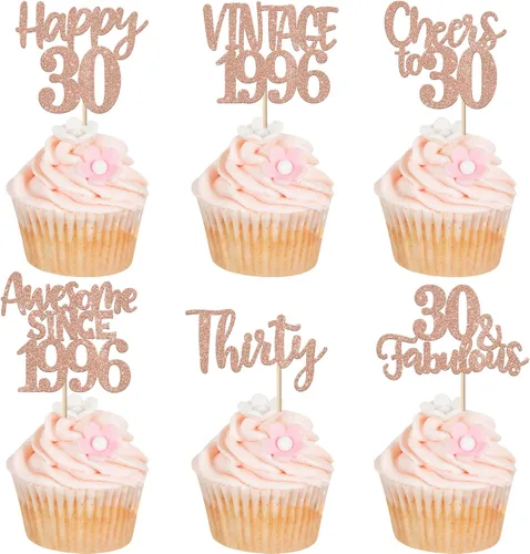 Miniatura 36 de Rsstarxi Paquete de 24 adornos para cupcakes vintage 2019 con purpurina negra para 5º cumpleaños, saludos a 5, cinco, 5, 5 fabulosos para cupcakes