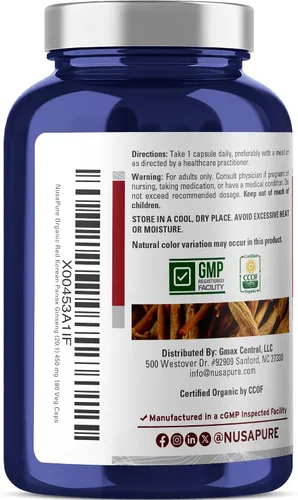 Miniatura 3 de NusaPure Cápsulas de ginseng panax coreano rojo, 450 mg, 180 cápsulas vegetales (sin OMG, USDA, veganas)
