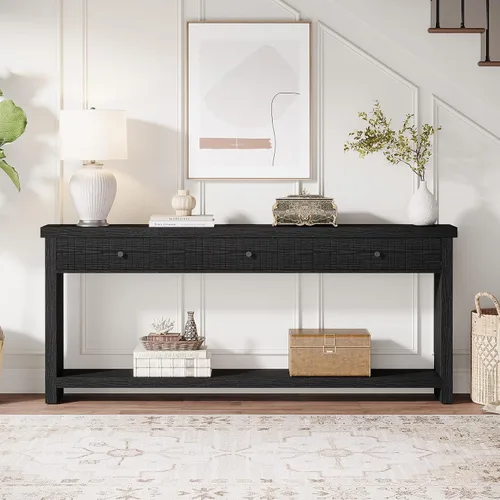 Miniatura 3 de Tribesigns Mesa consola de sofá de 70.9 pulgadas con 3 cajones, mesa de entrada extra larga con estantes de almacenamiento abiertos, mesa de sofá