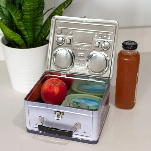 Miniatura 6 de Lonchera retro Boombox Radio – Mercancía inspirada en los años 80 – Accesorios de disfraces novedosos y contenedor de almacenamiento – Regalos