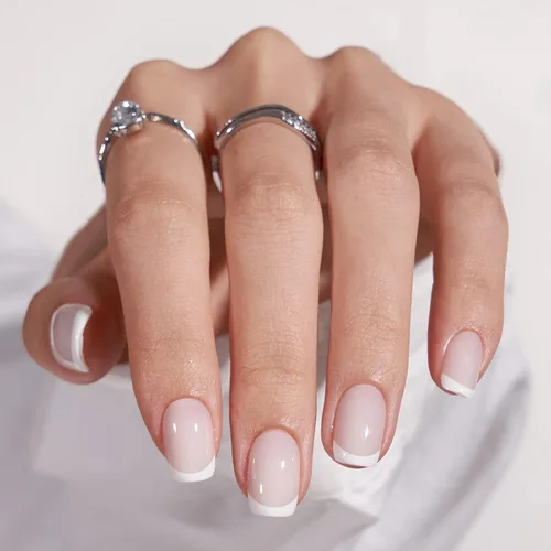 Miniatura 38 de BTArtbox Uñas cortas a presión, color negro, francés, almendra, con pegamento y pestañas adhesivas para mujeres en 16 tamaños, kit de 32 uñas de gel