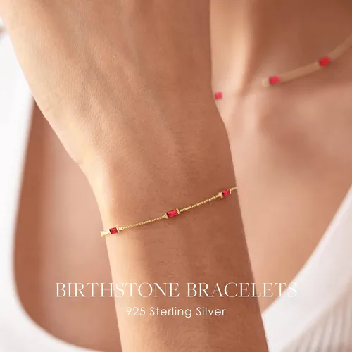 Miniatura 7 de LOUISA SECRET Birthstone Bracelets for Women Girl, 925 Sterling Silver Dainty Simple Women Charm Link Bracelet, Birthday Anniversary Christmas