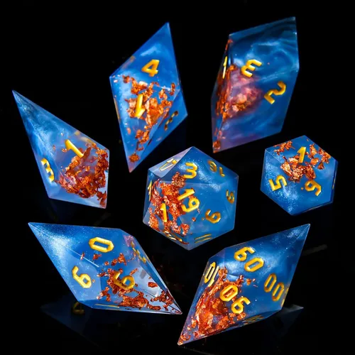 Miniatura 29 de Juego de dados DND de borde afilado de 8 piezas (extra D20) para Calabozos y Dragones – 2 D20 D4 D6 D8 D10 D12 D10% – Dados de resina poliédrica