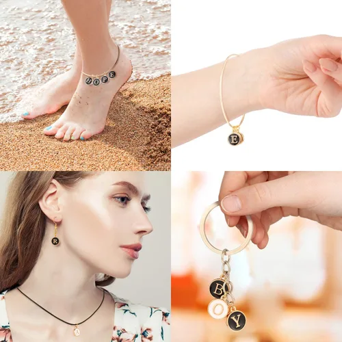 Miniatura 3 de Hicarer 104 cuentas de letras mixtas de metal esmaltado, dije inicial de doble cara, dije con inicial de la A a la Z, dije del alfabeto para hacer