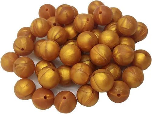 Miniatura 8 de 50 cuentas focales de silicona doradas metálicas para bolígrafo, cuentas redondas de silicona de 0.472 pulgadas, cordón de silicona para hacer Oro