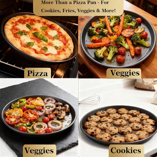Miniatura 8 de Sartén de pizza de 12 pulgadas para horno, 2 unidades, bandeja redonda de aluminio antiadherente de 1 pulgada de profundidad para hornear pizza