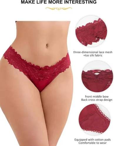 Miniatura 51 de ohyeah Tangas sexy de encaje tangas bragas de tiro bajo ropa interior para mujer de algodón entrepierna braga tangas bragas 4-18