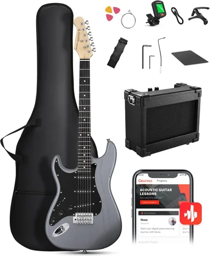 Miniatura 11 de DONNER DST-80 - Juego de guitarra eléctrica para principiantes de 39 pulgadas con amplificador, pastilla clásica SSS completa con estuche, afinador