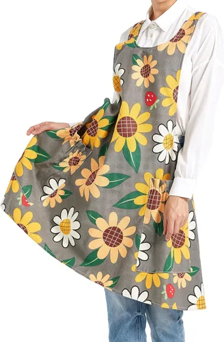 Miniatura 45 de Delantales ajustables con espalda cruzada para mujer con bolsillos de algodón y lino para cocinar y hornear