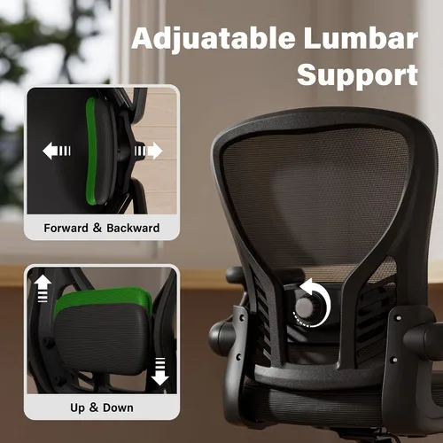 Miniatura 3 de GYI - Silla de escritorio ergonómica de malla, color negro Brazos abatibles 3D, soporte lumbar ajustable, altura ajustable, sala de estudio