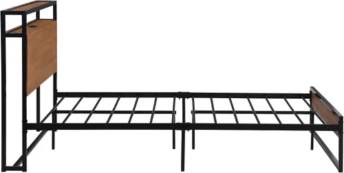 Miniatura 6 de VilroCaz Cama de plataforma de tamaño matrimonial con enchufes y puertos USB, marco de cama de plataforma de metal moderno con cajones, soporte