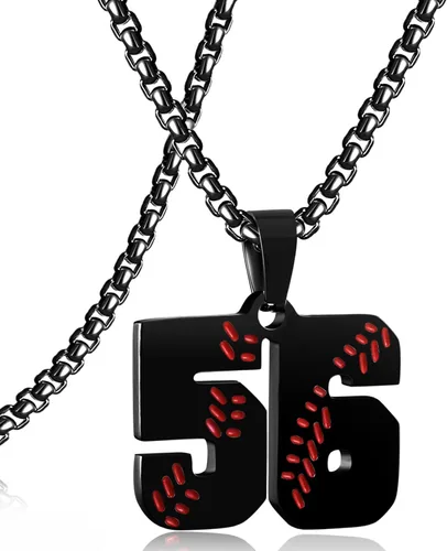 Miniatura 128 de SKQIR Colgante de número de jersey de béisbol para hombres y niños - Cadena de acero inoxidable para atletas - Negro