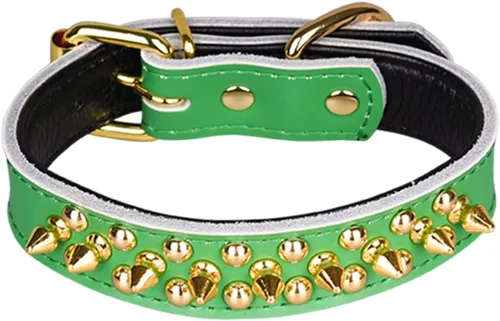Miniatura 17 de Serijoars Collares ajustables de cuero genuino con tachuelas para mascotas pequeñas, medianas y grandes, Pit Bull, Bulldog, Pugs, Husky (M, morado)